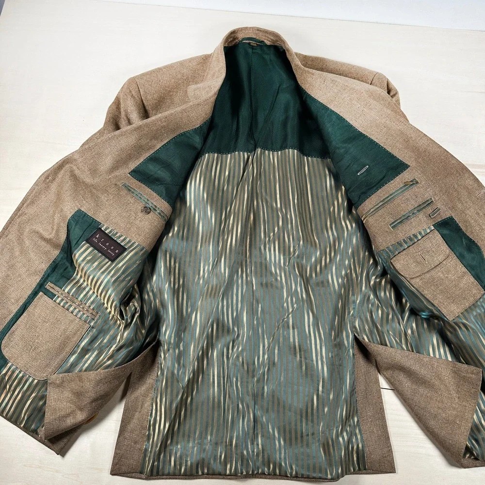 Men's NWOT Kroon 100% Silk Two Button Camel Brown Sport Coat‎ Size 46 R Blazer